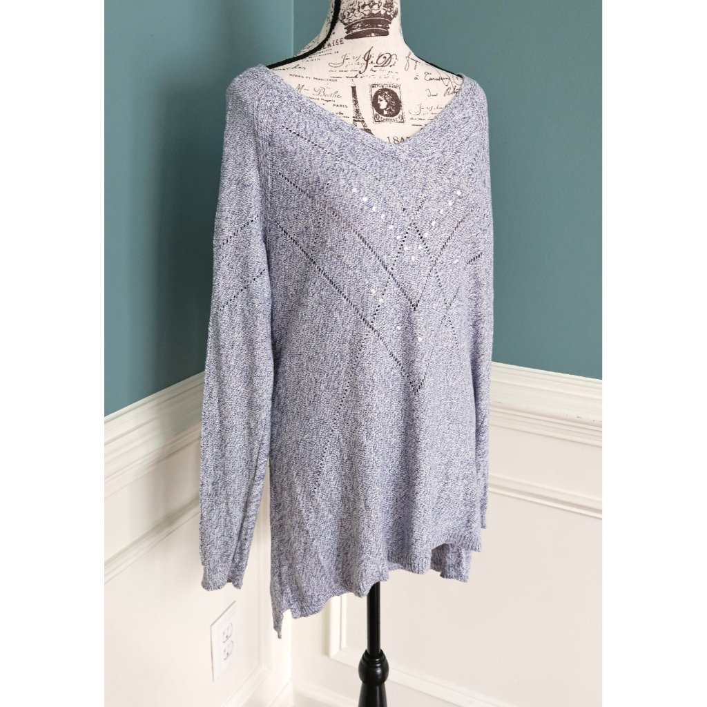 White House Black Market Xl Sequin Metallic Ice Blue Tunic Sweater